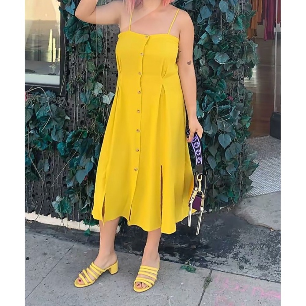 & Other Stories Stockholm‎ Atelier Yellow Button Front Midi Sundress US 8